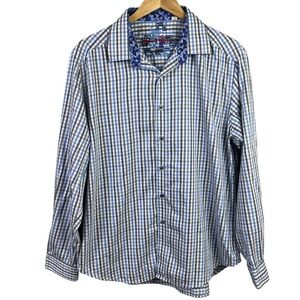 Robert Graham Classic Fit Blue Check Long Sleeve Patterned Cuff XL Men's